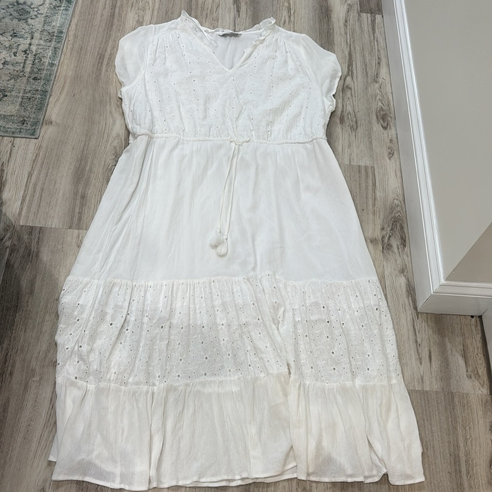 Sonoma White tiered Maxi dress  with Eyelet Details size 3X summer dress - Picture 2 of 8